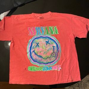 Nirvana red band t-shirt size small medium new without tags smiley face